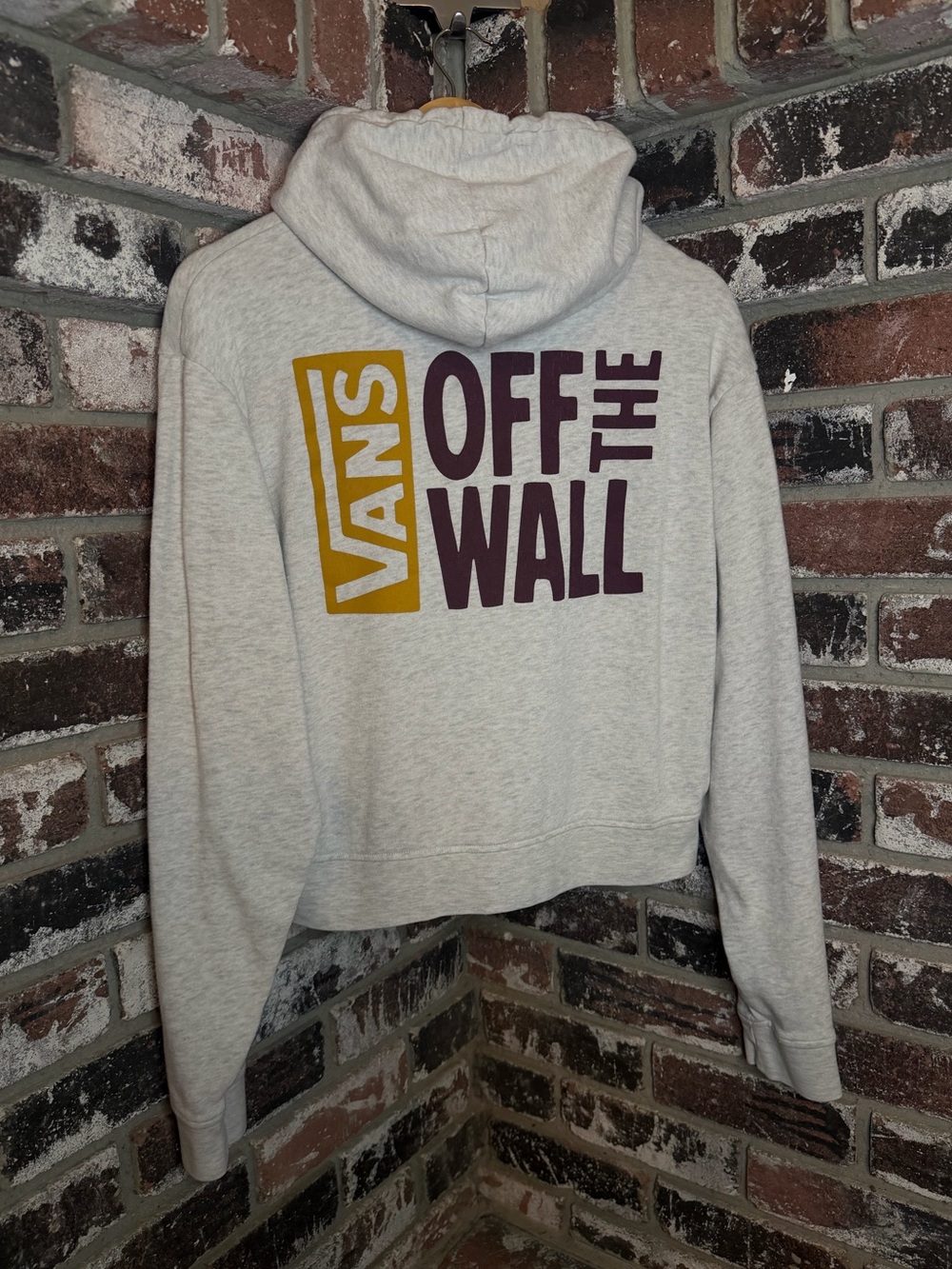 VANS Sidewall Stamp Off The Wall Womens Cropped pullover Hoodie Grey Size M